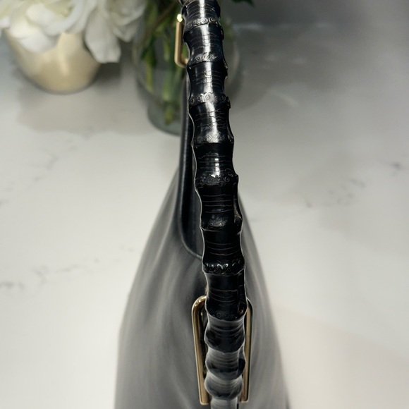 Gucci Black Calf Leather Shoulder Bag with Bamboo Handle + COA - Picture 9 of 16